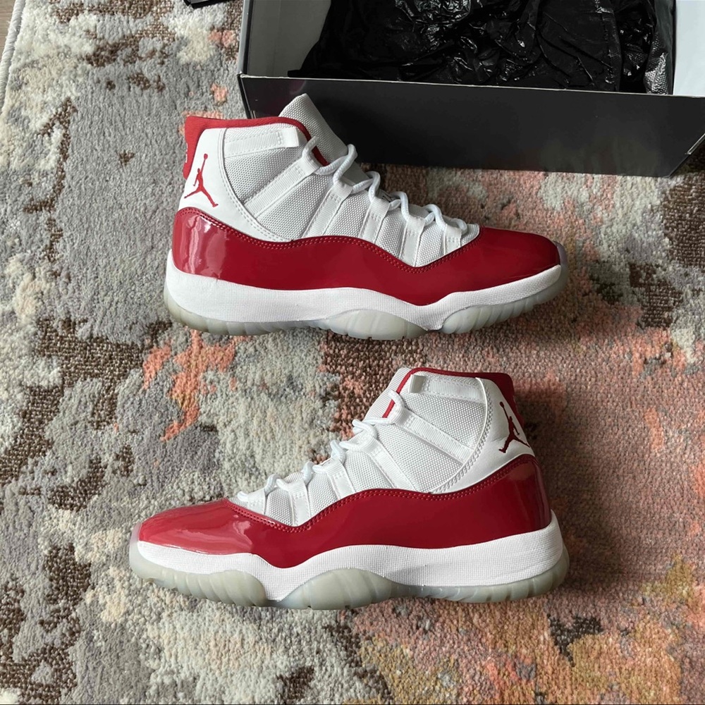 Jordan Red and White Athletic Shoes with Iconic Design
